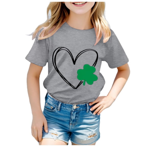 Godom Girls Shirts Short Sleeve Round Neck Cotton T-Shirt Cute Print Summer Blouse for Girls Tee Tops