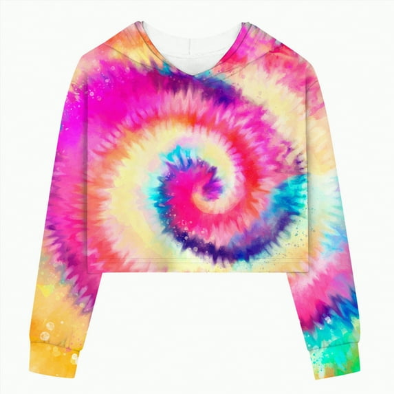 Godom Girls Shirts Size 14-16 Kids Girls Casual Loose Active Long Sleeves Hoodies Sweatshirts Hooded Short Pullover Tie Dye Teen Crop Tops Girls Tops