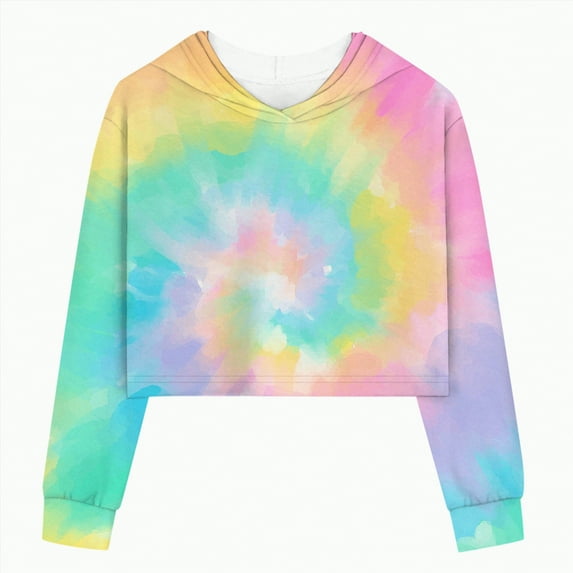 Godom Girls Shirts Size 14-16 Kids Girls Casual Loose Active Long Sleeves Hoodies Sweatshirts Hooded Short Pullover Tie Dye Teen Crop Tops Girls Tops