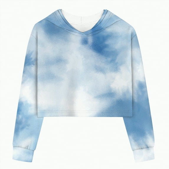 Godom Girls Shirts Size 14-16 Kids Girls Casual Loose Active Long Sleeves Hoodies Sweatshirts Hooded Short Pullover Tie Dye Teen Crop Tops Girls Tops