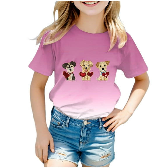 Godom Girls' Short Sleeve Shirts Casual Cute Blouse Kids Summer Tops