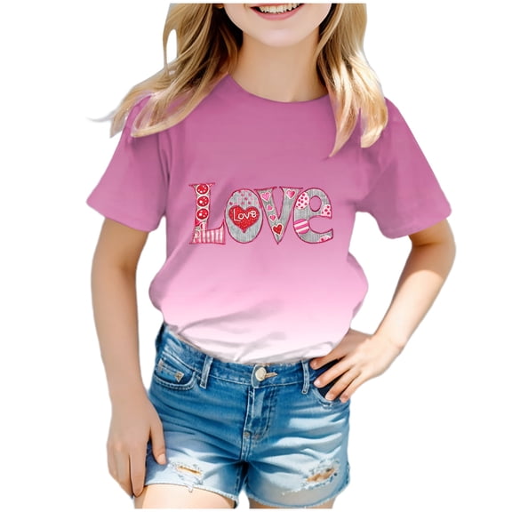 Godom Girls' Short Sleeve Shirts Round Neck Solid Loose Basic Tees Kids Summer Tops
