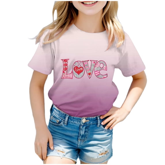 Godom Girls' Short Sleeve Shirts Round Neck Solid Loose Basic Tees Summer Cute T Shirts