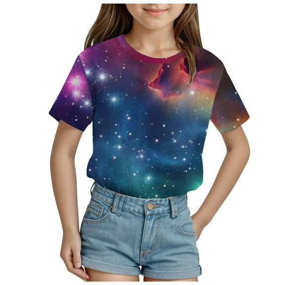 Godom Girls Short Sleeve T Shirts Casual Cute Blouse Kids Tee Tops Girl Clothes