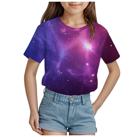 Godom Girls Short Sleeve T Shirts Casual Daily Shirt for Kids Cute Print Summer Blouse for Girls Tee Tops