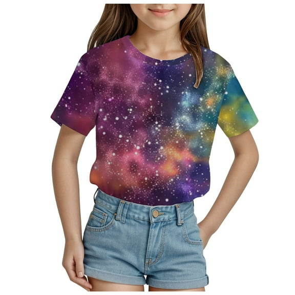 Godom Girls Short Sleeve T Shirts Casual Daily Shirt for Kids Summer Tee Tops