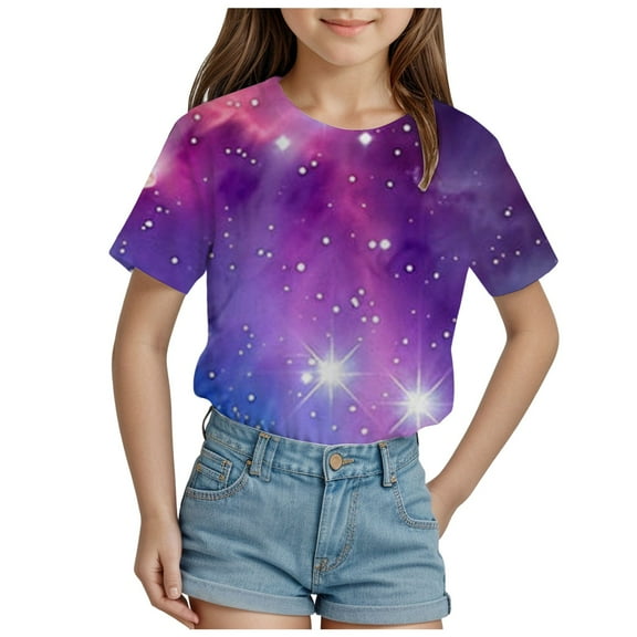 Godom Girls Short Sleeve T Shirts Casual Daily Shirt for Kids Summer Tops Basic Tees