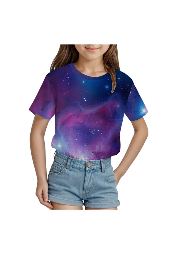 Girls Short Sleeve T Shirts Crewneck Fashion Shirts Tee Kids Tshirts Clothes Summer Tops T-Shirt