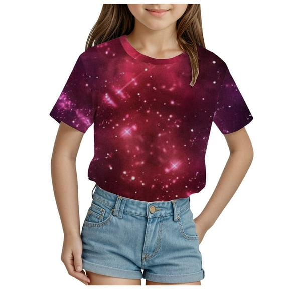 Godom Girls Short Sleeve T Shirts Round Neck Solid Loose Basic Tees Girls Summer Tops