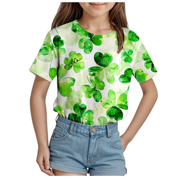 Godom Girls' Short Sleeve Tee Crewneck T-Shirt Tee Girls' Summer T Shirts