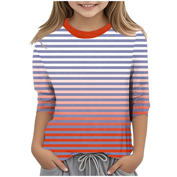 Godom Girls' Short Sleeve Tee Round Neck Solid Loose Basic Tees Summer Tops