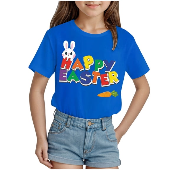 Godom Girls Short Sleeve Tshirts Round Neck Solid Loose Basic Tees Kids Tshirts Clothes Summer Tops T-Shirt