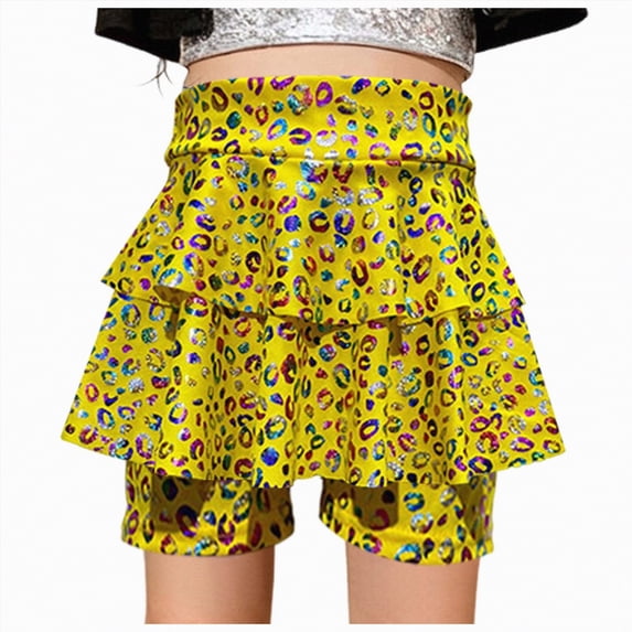 Godom Girls Sparkly Sequin Skirt 3T-14T Elastic Waist Shiny Mini Skater Cheerleader Dance Outfit,Gold