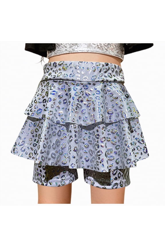 Girls Sparkly Sequin Skirt 3T-14T Elastic Waist Shiny Mini Skater Cheerleader Dance Outfit,Silver