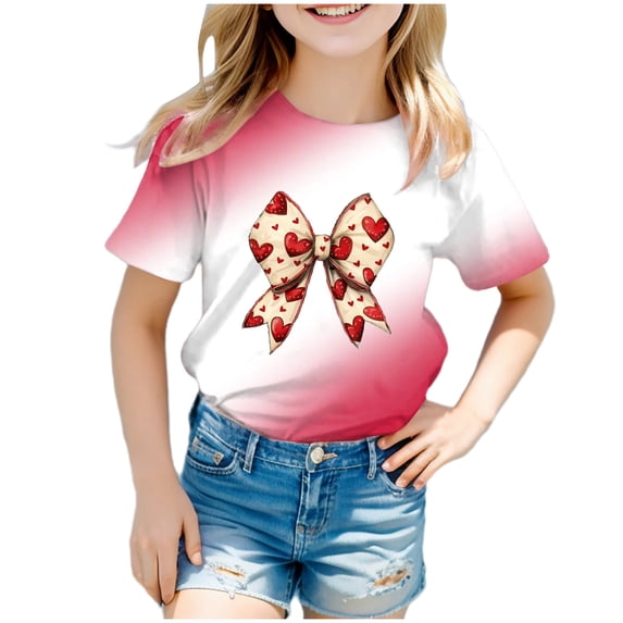 Godom Girls Super Soft Short Sleeve T-Shirts Glitter Print Cute Design Kids Summer Fashion Tops Tees