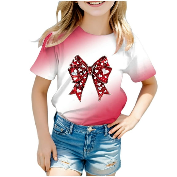 Godom Girls Super Soft Short Sleeve T-Shirts Soft Cotton Tees Cute Print Summer Blouse for Girls Tee Tops