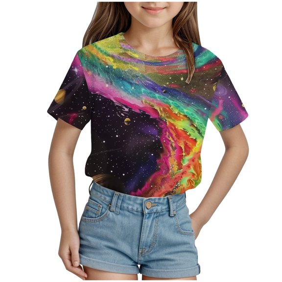 Godom Girls Tee Shirt Short Sleeve Crewneck Fashion Shirts Tee Summer Tops Basic Tees