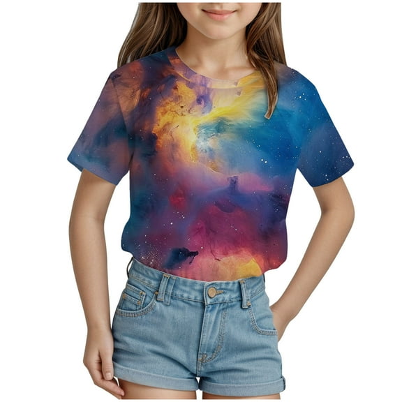 Godom Girls Tee Shirt Short Sleeve Fashion Crewneck Tops Kids Summer Tops