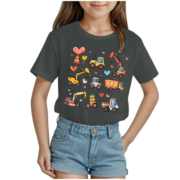 Godom Girls' Tees Short Sleeve Casual Cotton Tee Tops Blouse Cute Print Summer Blouse for Girls Tee Tops