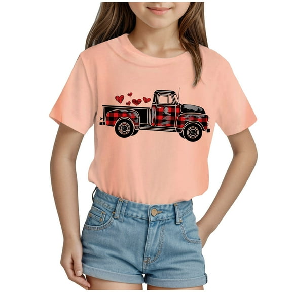 Godom Girls' Tees Short Sleeve Graphic Cotton Girls' Summer T Shirts