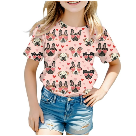 Godom Girls Tops Short Sleeve Crewneck Cute Casual Tops Kids Tee Tops Girl Clothes
