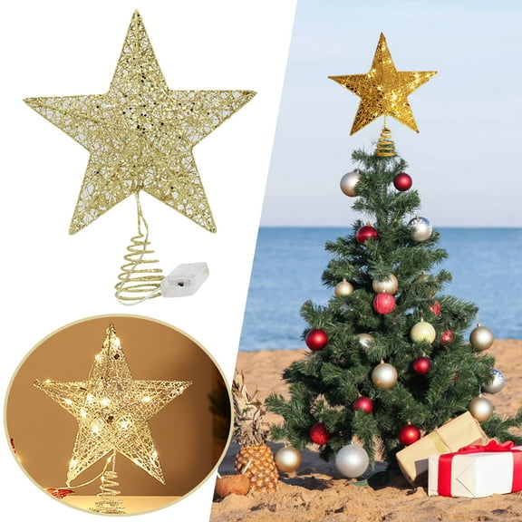 Godom Gold Metal Glittered Christmas Tree Top Star Christmas Tree Topper Decoration