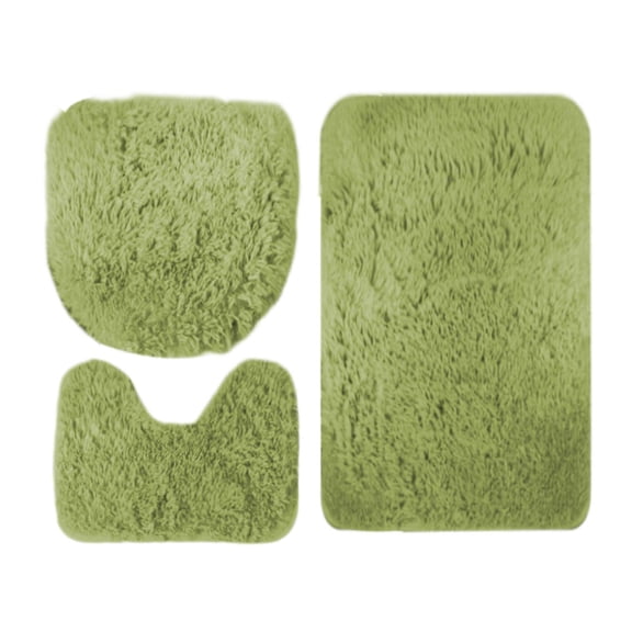 Godom Green 3 pieces bathroom rug Non-Slip Set bath mats super soft plush with toilet lid cover