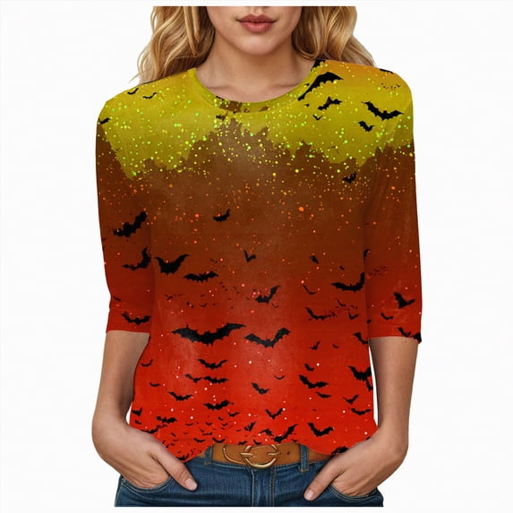 Godom Halloween for Women Funny Pumpkin Printed Cute T Shirts Graphic Tops Fall Tee