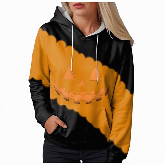 Godom Halloween Hoodies for Women 2025 cute Pumpkin Face Print Essentials Hoodie Sweatshirts Pullover