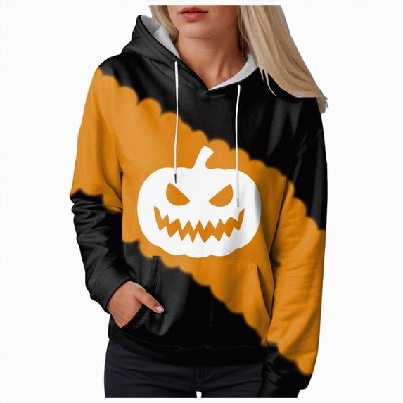 Godom Halloween Hoodies for Women 2025 cute Pumpkin Face Print Essentials Hoodie Sweatshirts Pullover