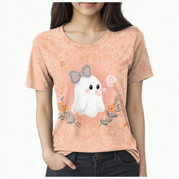 Godom Halloween Shirt for Women Halloween T-Shirt Short Sleeve Ghost Tee Tops
