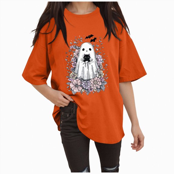 Godom Halloween Shirts Women Shirt Funny Pumpkin Heart Graphic Tees Short Sleeve Fall Tops