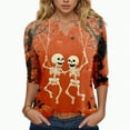 thumbnail image 1 of Godom Halloween Shirts Women T-Shirt Funny Pumpkin Graphic V-Neck Tee Fall 3/4 Long Sleeve Tops, 1 of 5
