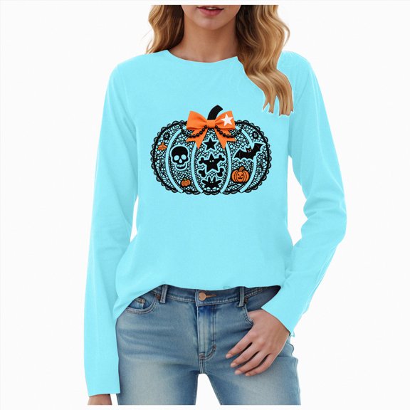 Godom Halloween Shirts Womens Pumpkin Shirt Tshirts Casual Letter Print Tees Cute Ghost Fall Tops