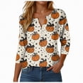 thumbnail image 1 of Godom Halloween Shirts for Women 3/4 Sleeve Tshirts Ghost Graphic V-Neck Tops 2025, 1 of 5