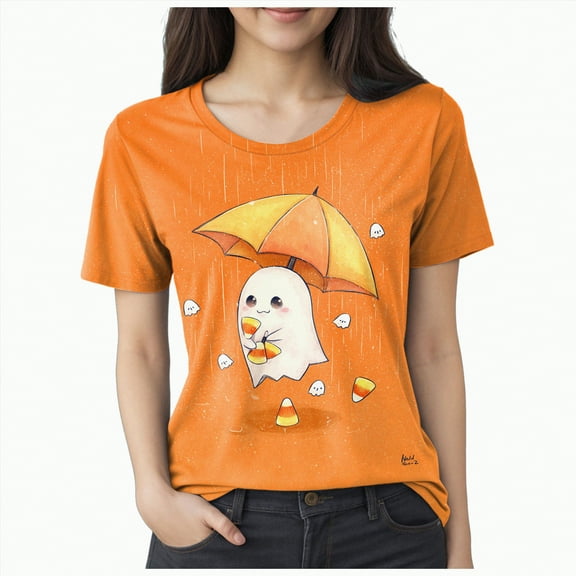 Godom Halloween Shirts for Women Cute Ghost Graphic T Shirt Halloween Short Sleeve Tee Tops