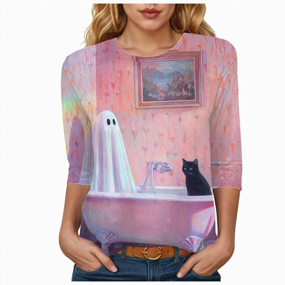 Godom Halloween Shirts for Women Fall Tee Shirt Classic Halloween Printing Tops