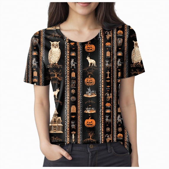 Godom Halloween Shirts for Women Funny Graphic Tee Shirts Pumpkin Short Sleeve Top