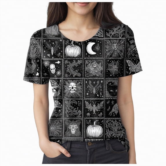 Godom Halloween Shirts for Women Funny Graphic Tee Shirts Pumpkin Short Sleeve Top
