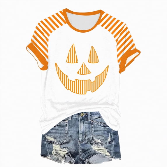 Godom Halloween Shirts for Women Funny Halloween Shirt Fall Short Sleeve Tshirts Tops