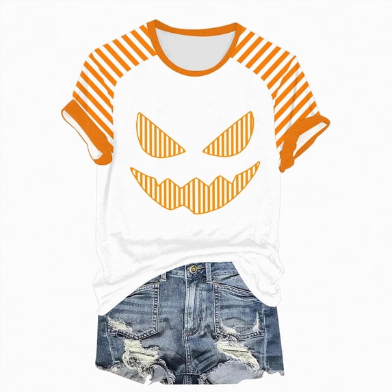 Godom Halloween Shirts for Women Funny Halloween Shirt Fall Short Sleeve Tshirts Tops