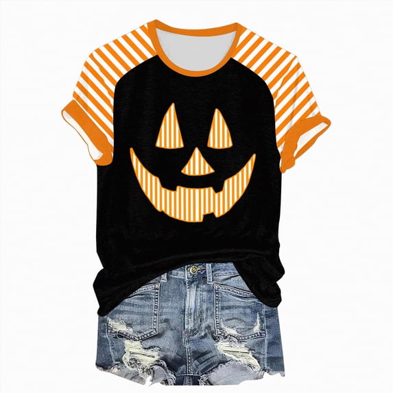 Godom Halloween Shirts for Women Funny Halloween Shirt Fall Short Sleeve Tshirts Tops