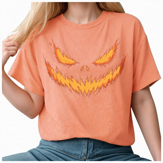 Godom Halloween Shirts for Women Funny Pumpkin Printed Cute T Shirts Graphic Tops Fall Tee Fashion