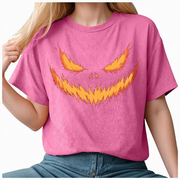 Godom Halloween Shirts for Women Funny Pumpkin Printed Cute T Shirts Graphic Tops Fall Tee Fashion