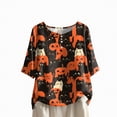 thumbnail image 1 of Godom Halloween Shirts for Women Ghost Graphic Button Oversized T Shirt Short Sleeve Tees Tops, 1 of 7