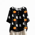 thumbnail image 1 of Godom Halloween Shirts for Women Ghost Graphic Button Oversized T Shirt Short Sleeve Tees Tops, 1 of 7