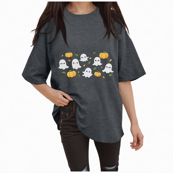 Godom Halloween Shirts for Women Ghost Graphic T-Shirt Funny Casual Short Sleeve Shirt Fall Outfit