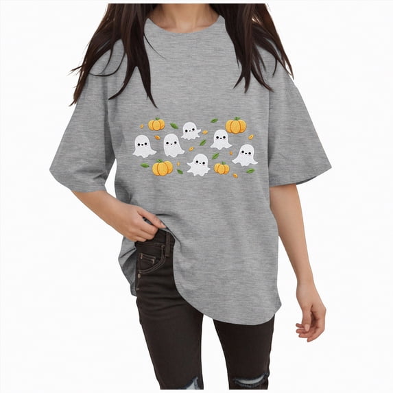 Godom Halloween Shirts for Women Ghost Graphic T-Shirt Funny Casual Short Sleeve Shirt Fall Outfit