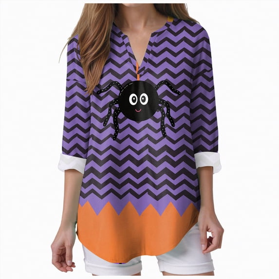 Godom Halloween Shirts for Women Graphic Letter Print Oversized T Shirt 3/4 Long Sleeve Tees Tops