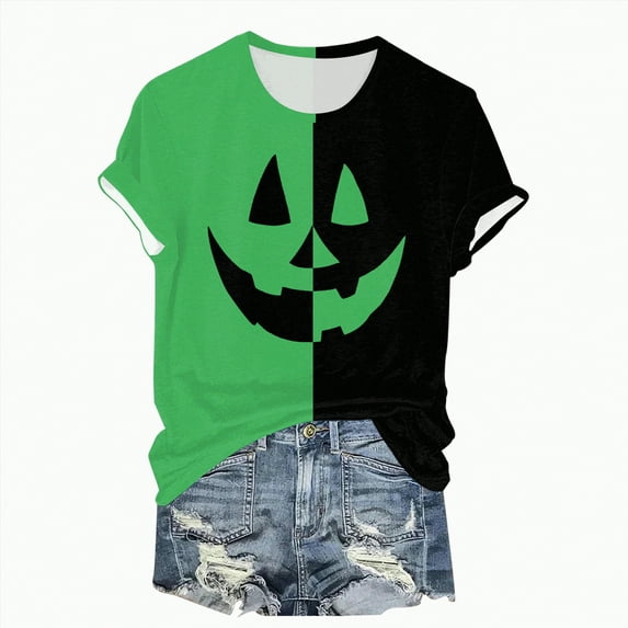Godom Halloween Shirts for Women Graphic Letter Print T Shirt Short Sleeve Tees Tops